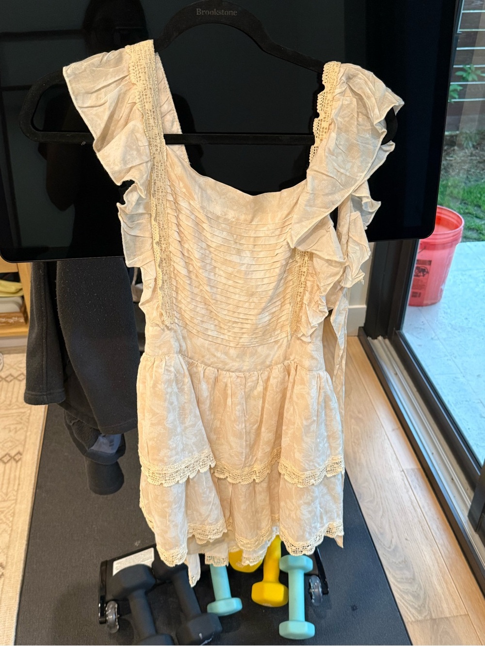 KREWE Cream Ruffled Satin Blouse